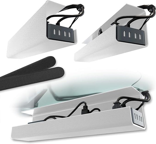 No-Screw Under Desk Cable Management Tray, White Set of 2