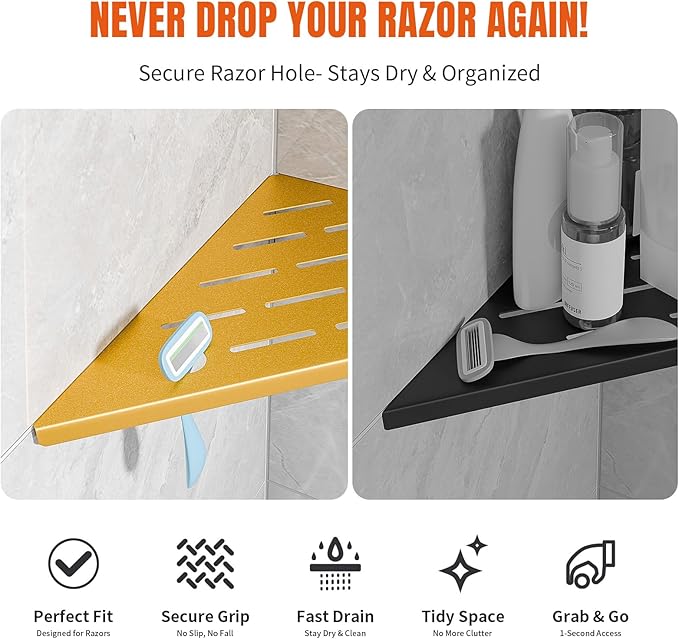 Shower Corner Shelf with Razor Hole, Modern Style Shower Caddy