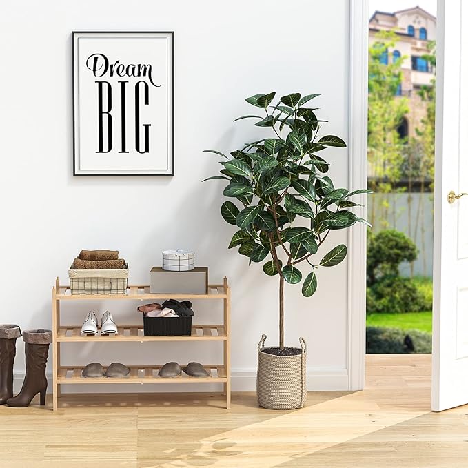 Shoe Rack, 3-Tier Bamboo Stackable Shelf Storage Organizer, Natural