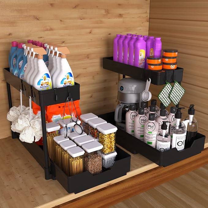 SOURCE 2 Pack Under Sink Organizer 2 Tier Sliding Cabinet Organizers