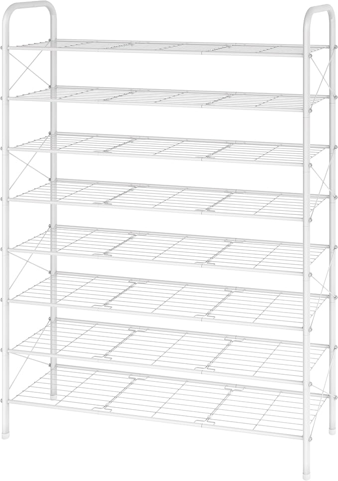 Hoctieon 8 Tier Shoe Rack for Closet, Durable Mesh Style Shoe Rack, Entryway Shoe Shelf, Shoe Storage Organizer for Hallway, Bedroom, Living Room, Wardrobe, White