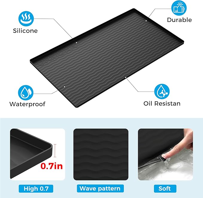 URMONA 25'' x 19'' Waterproof Silicone Under Sink Mat Cabinet and Counter Protector, Shelf Liner for Kitchen and Bathroom, Storage and Organizers, Litter Mat, Pet Cat Puppy Essentials（White Sand）