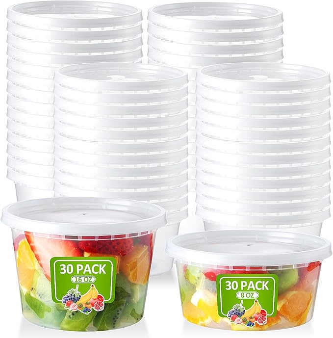 60 Set Deli-Containers-with-Lids, [8oz 16oz] Food-Storage-Containers Combo Pack
