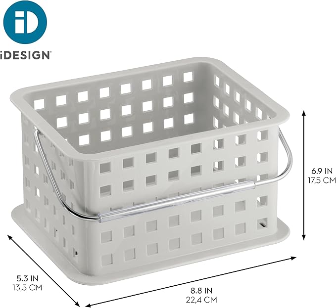 Shower Caddy Basket with Handle for Bathroom or College Dorm, Light Gray
