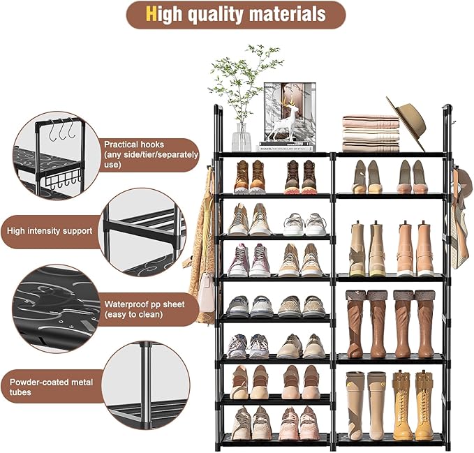 OYREL Shoe Rack Organizer 8 Tiers, Tall Shoe Racks Shelf Storage, 26-32 Pairs Vertical Large Rack,Stackable Shoes Racks for Entryway, Closet, Garage