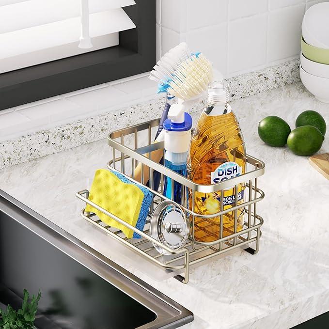 Kitchen Sink Caddy Organizer, Versatile Sponge Holder with Drain Tray