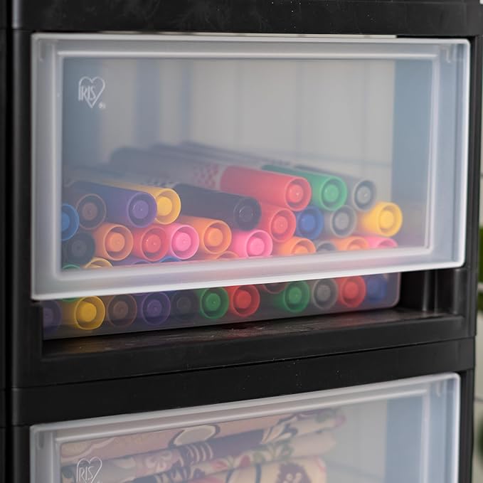 USA 6 Qt. Plastic Drawer Storage Organizer Stacking Drawers, 2-Pack, Black