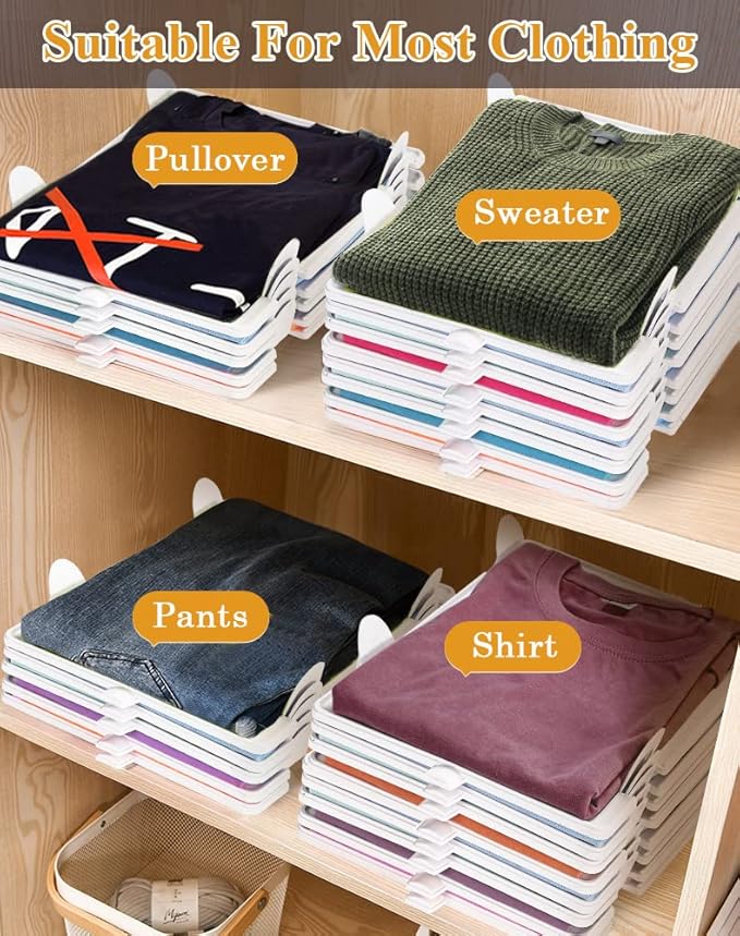 Accenter Tshirt Organizer for Clothes Storage, Stackable Closet Organizer with Easy Access, Shirt Folder Board, Sturdy and Durable, Clothes Folder 10-Pack