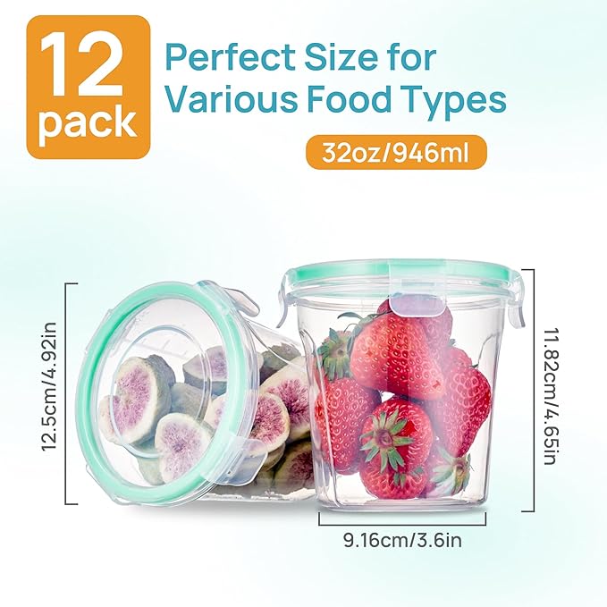 Vtopmart 12 Pack 24oz Soup Containers with Airtight Lids, Deli Containers for Take-out, Plastic Food Freezer Storage Containers for Meal Prep, Salad, Fruit, Lunch, Microwave/Dishwasher/Freezer Safe