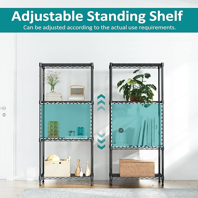 IZEUK | 4-Tier Metal Wire Storage Shelves | 13.7 x 23.6X 53.4 | Black | with Adjustable Racks | Steel Shelf |Holds Up to 1000 lbs |No-Tool Assembly | Ideal for Home & Garage Shelving