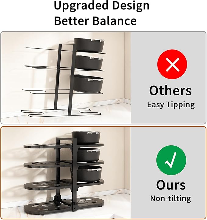 Adjustable Heavy Duty Pots and Pans Organizer Under Cabinet, Black