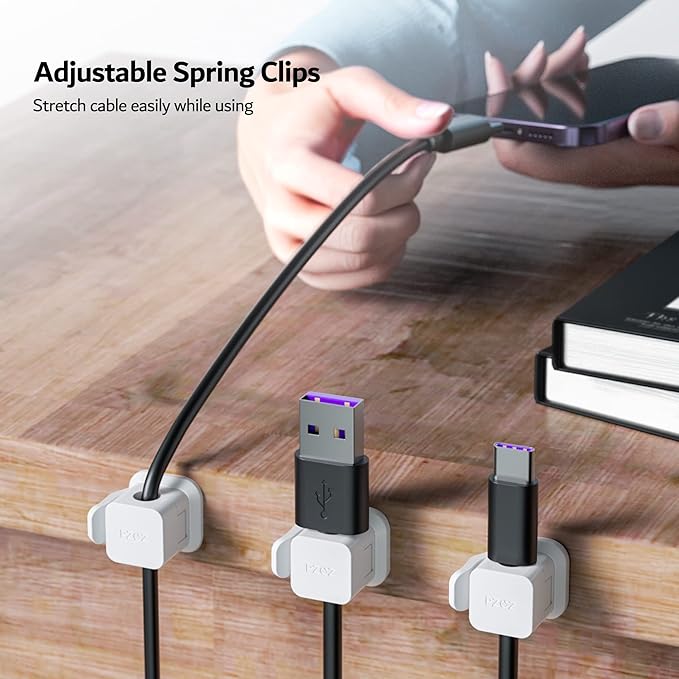 6 Pack Cable Organizer Clips, Adhesive Cord Holder for Desk, White