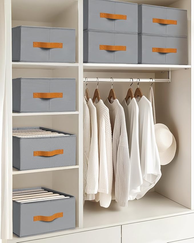 Closet Organizers and Storage, Fabric Clothes Organizer with Handles, Grey