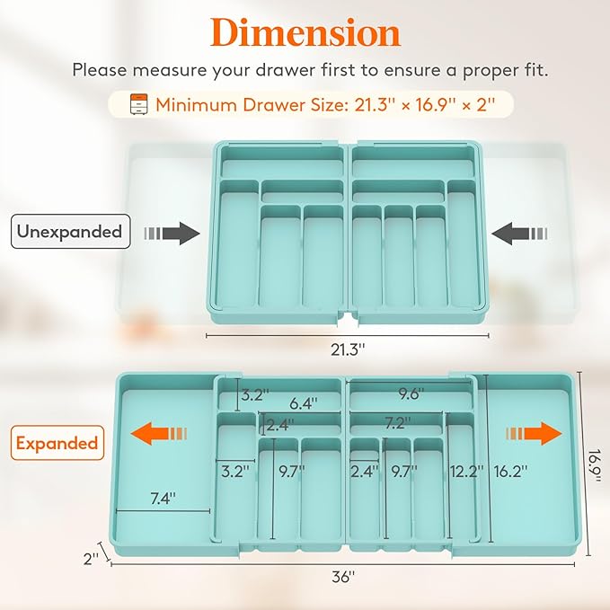 Silverware Drawer Organizer, Turquoise