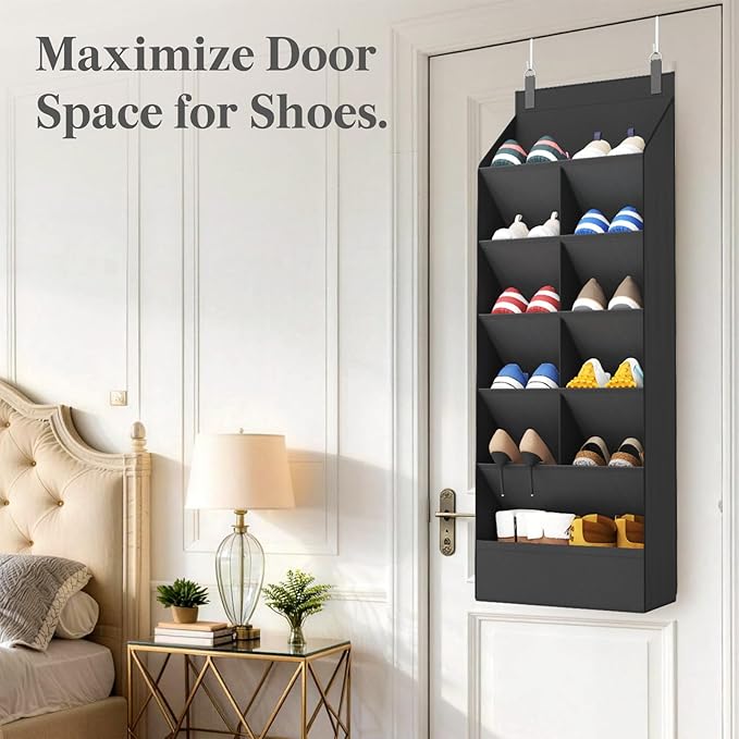 6 Tier Over the Door Shoe Organizer with 11 Large Deep Pockets, Black