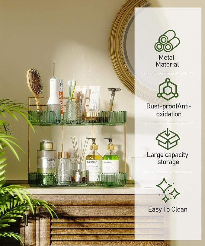 2-Tier Corner Bathroom Counter Organizer Makeup Cosmetic Storage