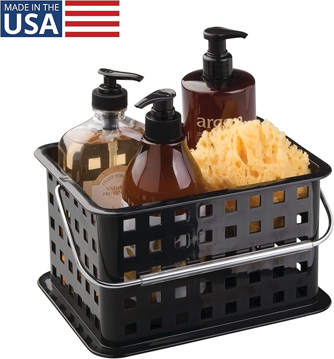 Plastic Shower Caddy Basket with Handle for Bathroom or College Dorm, Black