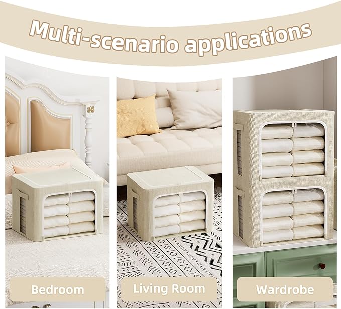 FHSQX 8 Pack Clothes Storage Bins - Foldable Storage Bins for Clothes Fabric Storage Box with Metal Frame (Beige, 16.5x12.2x12.2 inch)