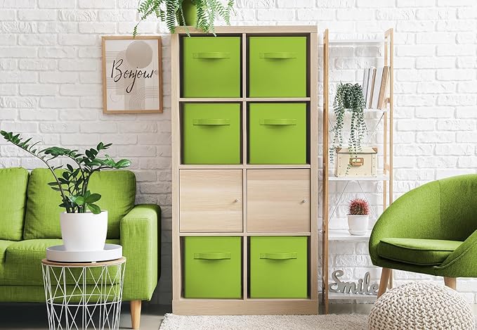 Sorbus Foldable Storage Cubes - 6 Fabric Baskets for Organizing Pantry, Closet, Shelf, Nursery, Playroom, Toy Box, Cubby - 11 Inch Dual Handle Collapsible Closet Organizers and Storage Bins (Green)