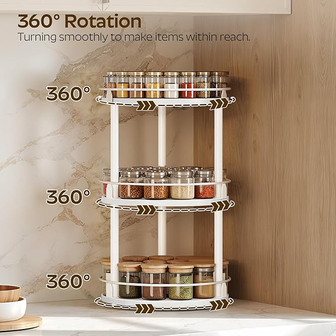 Lazy Susan Organizer, Rotating Spice Rack, 3 Tier Spice Turntable Organizer