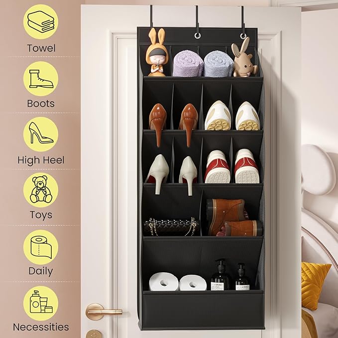 18 Pairs Over the Door Shoe Organizer, Black