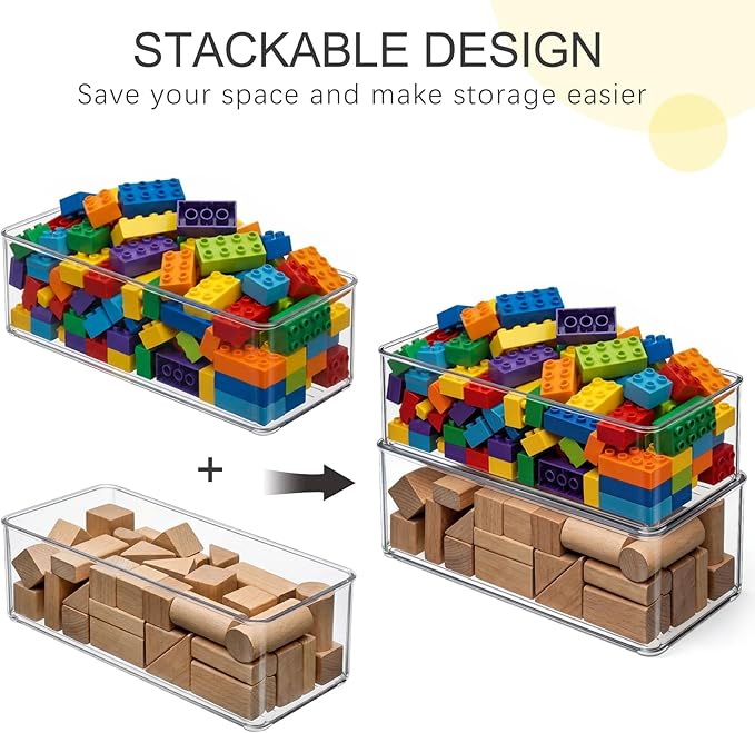 Hudgan 4 Packs Refrigerator Organizers and Storage, 4 Small Stackable Clear Plastic Bins for Pantry Organizer, Home Edit, Kitchen Cabinet, Fridge, Bathroom, Office, Drawer