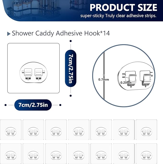 FGSAEOR 14 Pack Shower Caddy Adhesive Replacement, Waterproof Strong Hooks for Shower Caddy, No Drilling Bathroom Storage Shelves, Soap Holder, and Kitchen Racks