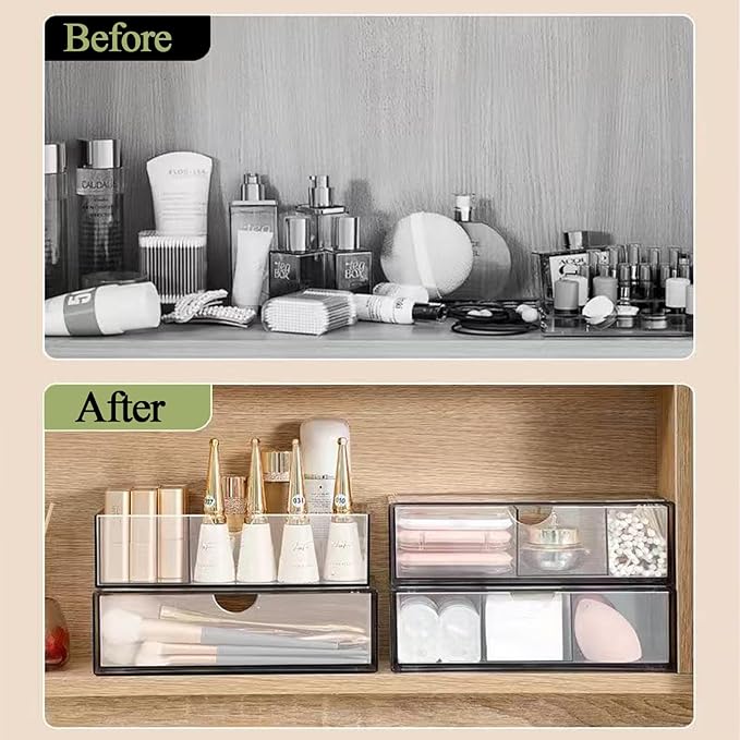 Hair Accessories Organizer for Girls, Clear Acrylic Hair Tie Organizer, or Headband, bows，Cute Small Stackable Storage Drawer Container Caddy Box for Bathroom Vanity Countertop 3PCS