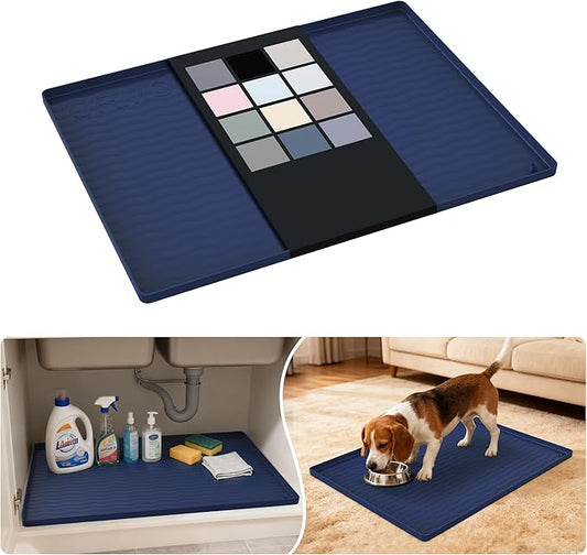 Waterproof Silicone Under Sink Mat 25'' x 19'' Shelf Liner for Kitchen, Navy