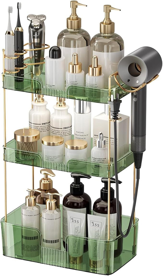 Bathroom Counter Organizer, Large Makeup Organizer Countertop, 3 Tiers Green