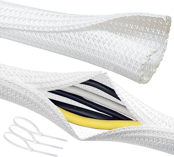 Cable Management Split Wire Loom Sleeve - Cord Hider & Protector for Desk, Pet Chew Proof, Wire Cover Organizer, Flexible Tube for Wires and Cables (3/4 Inch 10FT, White)