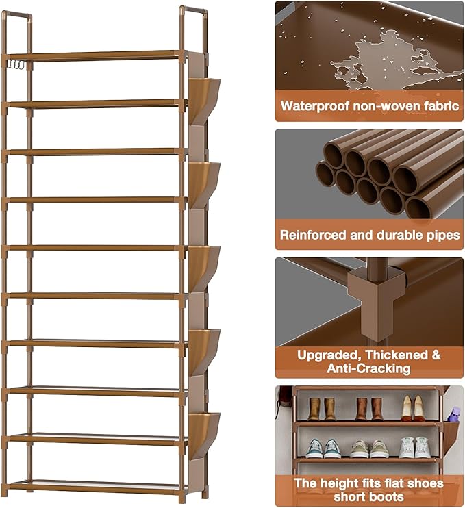 Tall Shoe Rack, 10 Tier Organizer for Closet, 30-35 Pairs