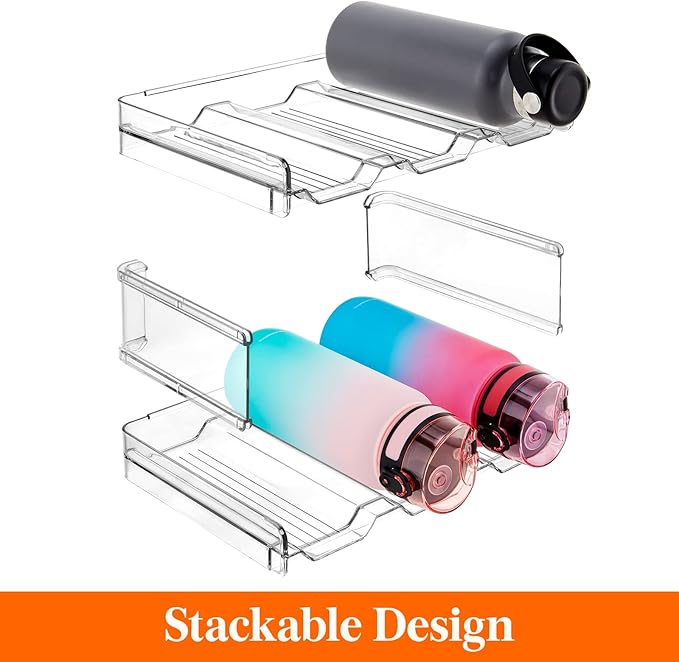 Lifewit 2 Tier Stackable Water Bottle Organizer for Cabinet, 2 Pack Plastic Bottle Holder Fits 6 Bottles/Tumblers up to 3.8" Diameter for Pantry/Countertop/Cupboard, 28 x 19 x 15 cm/11 x 7.5 x 5.7"