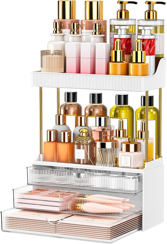 Caktraie 12.2" W Makeup Organizer Drawers, 5 Tiers Bathroom Counter Organizer