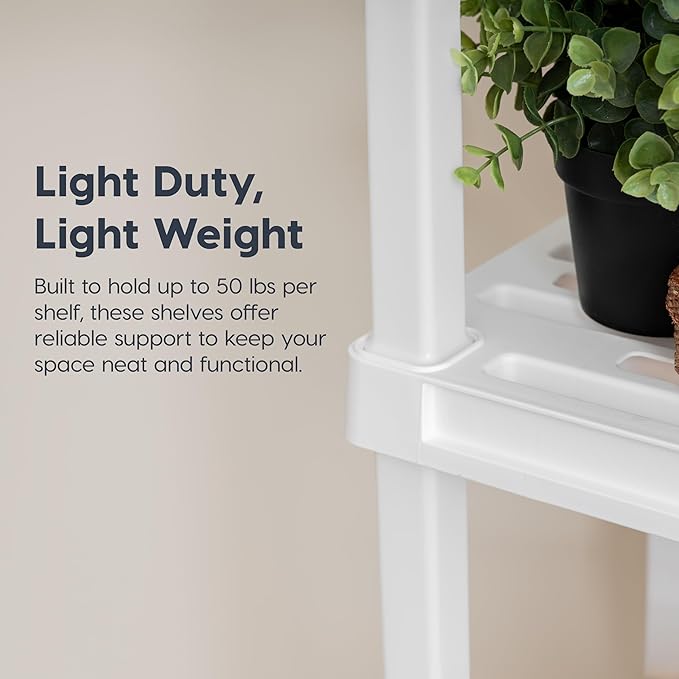 USA 4-Shelf Light Duty Plastic Storage Shelves, 200lb Capacity, White