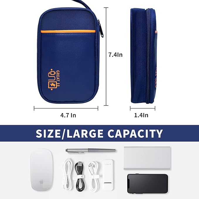 Lcsmaokin Travel Cable Organizer Bag Pouch Electronic Accessories Carry Case Portable Waterproof All-in-One Storage Bag for Cable,Charger, Phone, Hard Drive，SD Card-Navy Blue