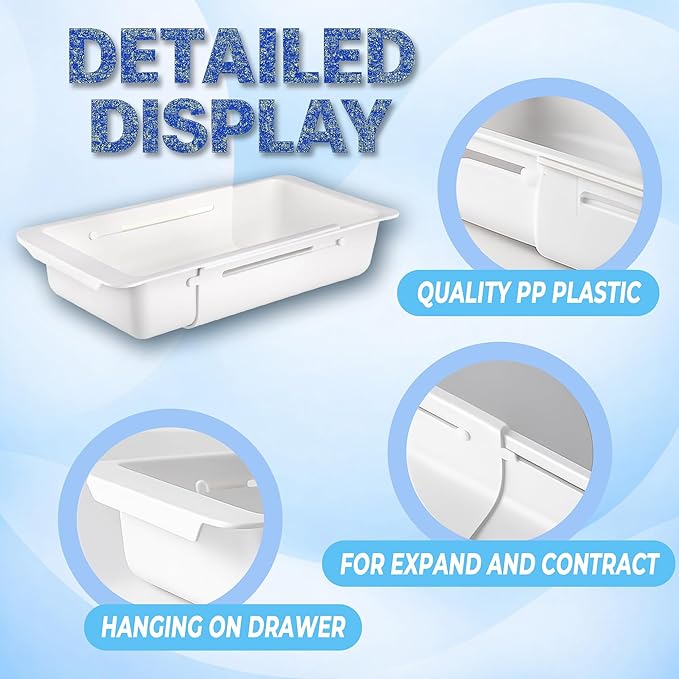 2-Pack Expandable Drawer Organizer for Deep Drawers, Adjustable 17–27 in Storage Tray, Durable PP Smooth Glide Divider for Kitchen, Vanity & Office, Space-Saving Design