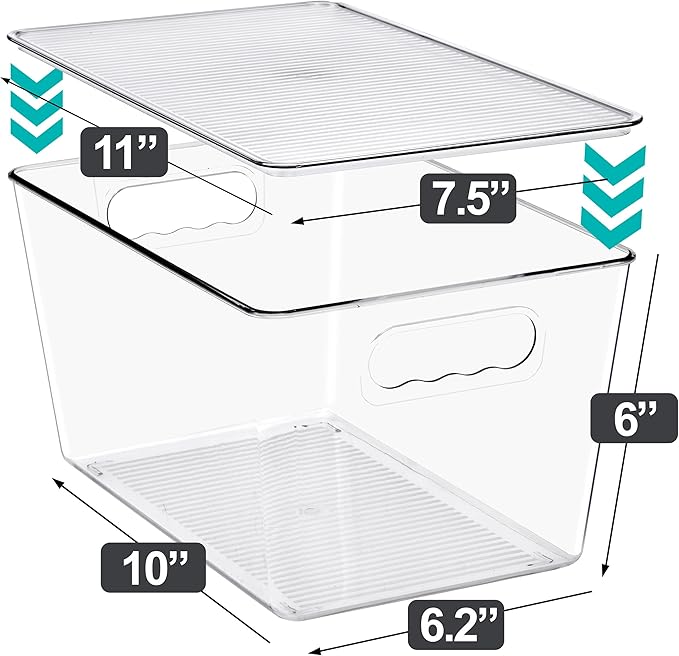 Sorbus Clear Storage Bins with Lids, 8 Pack Large Organization Bins with Handles – Clear Stackable Storage Containers for Storage, Pantry, Fridge, Cabinet, Closet & Kitchen Organization – BPA-Free