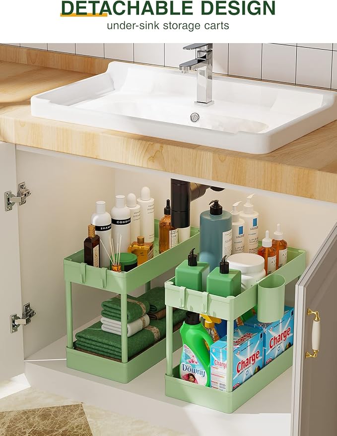 Slim Rolling Storage Cart, 7.1" W+Green