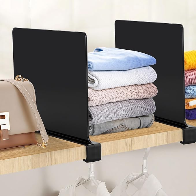 DECOR 12 Pack Acrylic Matte Black Shelf Dividers for Closets Organizer