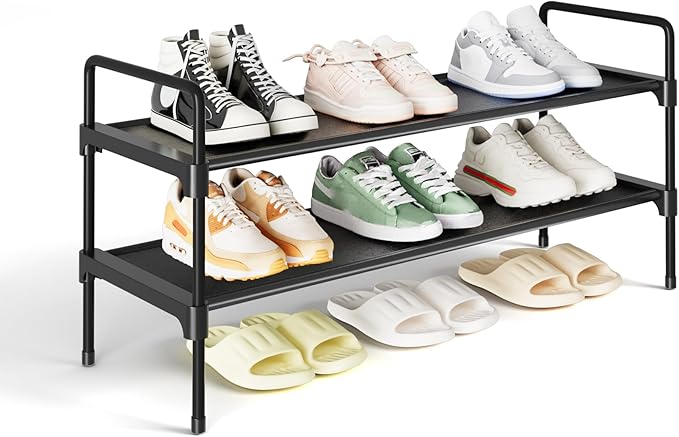 Kitsure Shoe Rack for Closet, Shoe Organizer for Front Door Entrance, Stackable Shoe Shelf, Detachable Closet Organizers and Storage, 27.4" Wide - 2 Tiers, Black