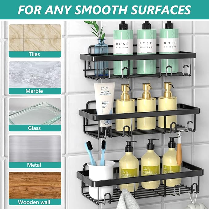 Shower Caddy, 3 Pack Organizer, Adhesive No Drilling Traceless Shelves