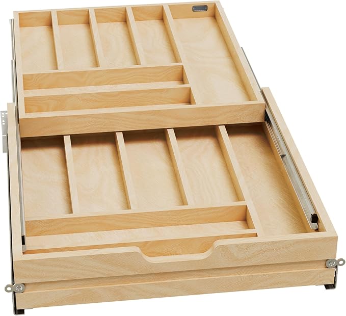 Maple Two-Tier Cutlery Replacement Drawer System w/BLUM Soft-Close for Face
