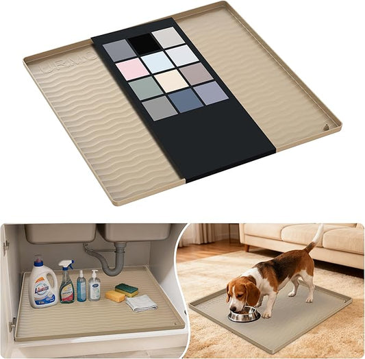 Waterproof Silicone Under Sink Mat 22'' x 22'' Shelf Liner for Kitchen, Khaki
