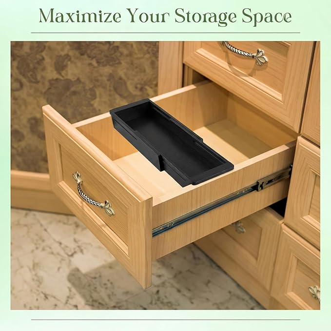 LemonRoad 1 Pcs Sliding Drawer Organizer Bin Bamboo Drawer Expandable Bins Utensil Organizer for Kitchen Spoons Forks Knives (Black)