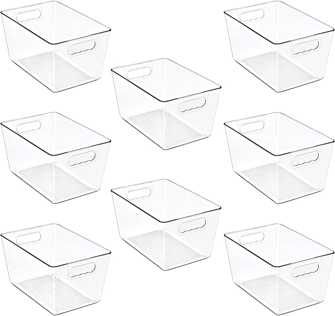 Sorbus Clear Storage Bins, 8 Pack X-Large Organization Bins with Handles – Clear Storage Containers for Storage, Pantry, Fridge, Cabinet, Closet & Kitchen Organization – BPA-Free Plastic