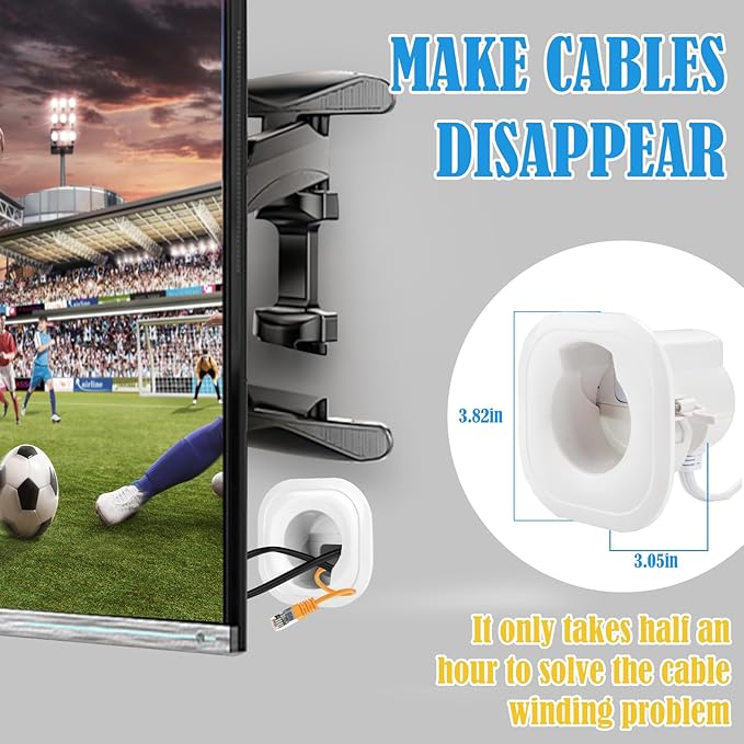 in Wall Cable Management Kit for Wall Mounted TV, Professional TV Cord Hider & Wire Concealer with Power Outlet & Pass Through, Included DIY Hole Saw, Hide Cables Behind Wall, White