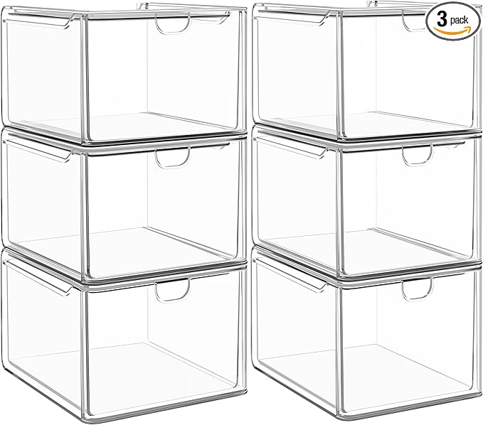 Caktraie 6 Pack Small Clear Stackable Acrylic Storage Boxes for Art Tool