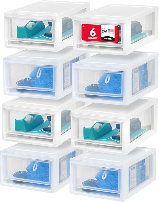 USA 6 Qt. Small Plastic Stacking Drawer, 8-Pack