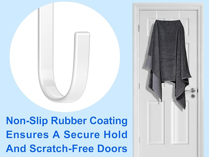 Mars-Rock Over The Door Metal Hooks with Plastic Coating 5.5" Fit 0.5" to 1 3/8" Door 10 Pcs Heavy Duty Single Towel Robe Rack Wreath Bathroom Shower Hanger Shoe Organizer Ironing Board Short White